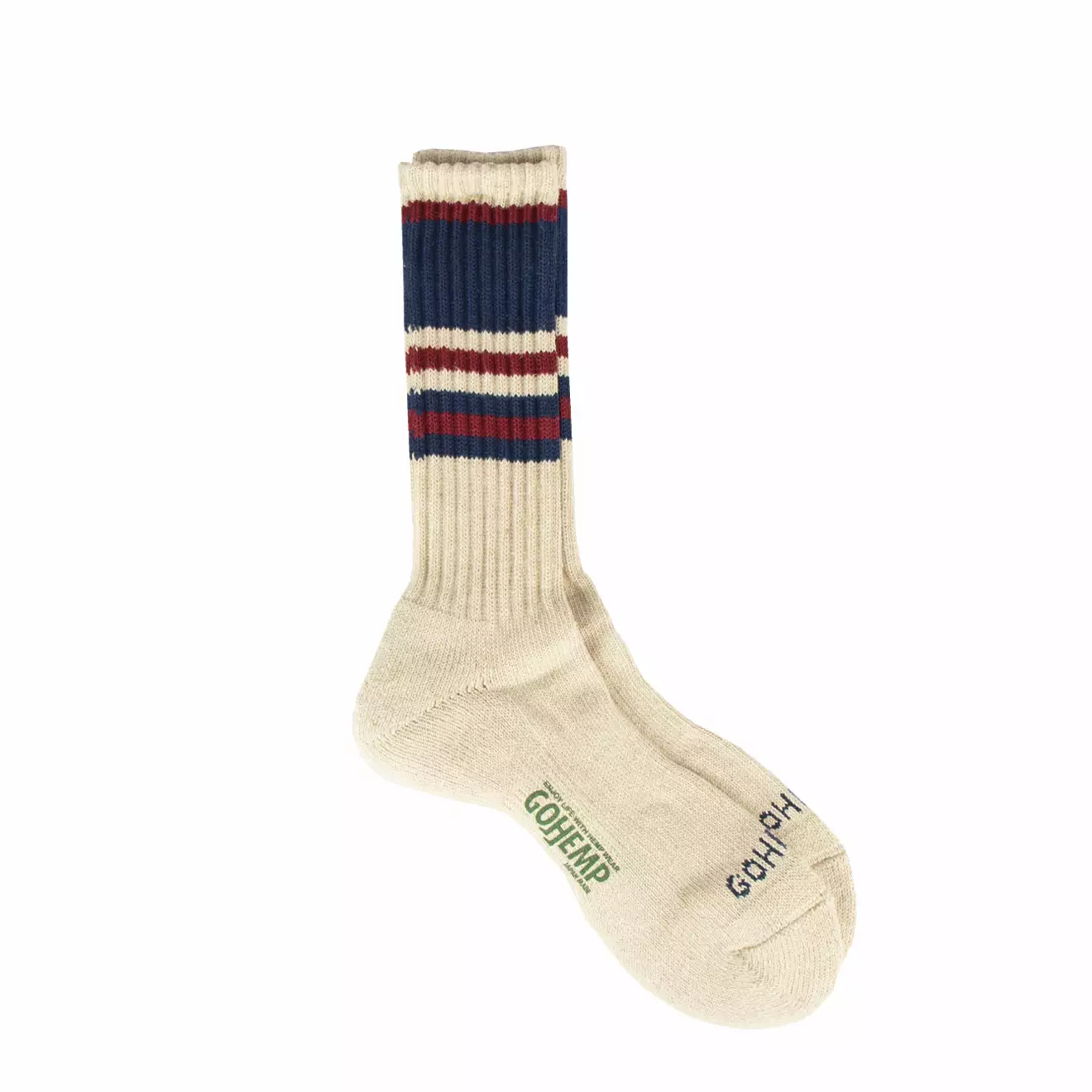 GOHEMP RANDOM STRIPE PILE CREW SOCKS Navy 3 GOHEMP RANDOM STRIPE PILE CREW SOCKS Navy