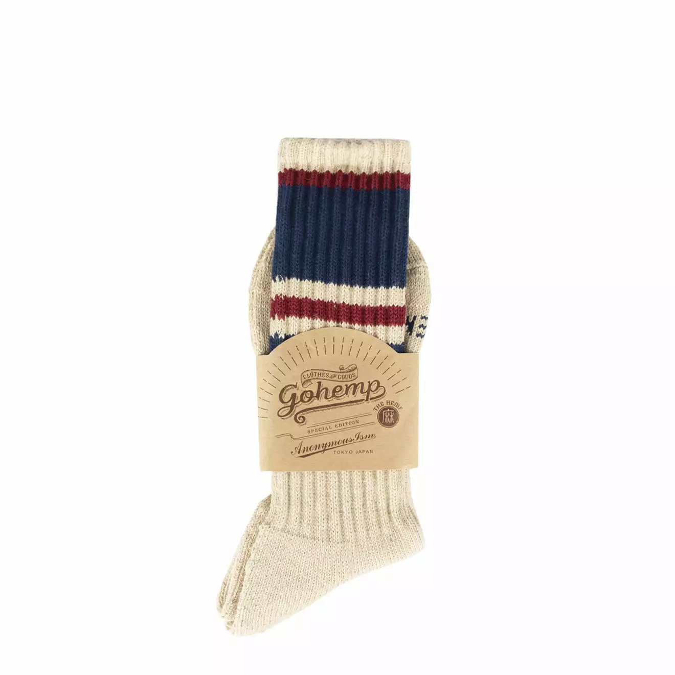 GOHEMP RANDOM STRIPE PILE CREW SOCKS Navy 4 GOHEMP RANDOM STRIPE PILE CREW SOCKS Navy - Image 2