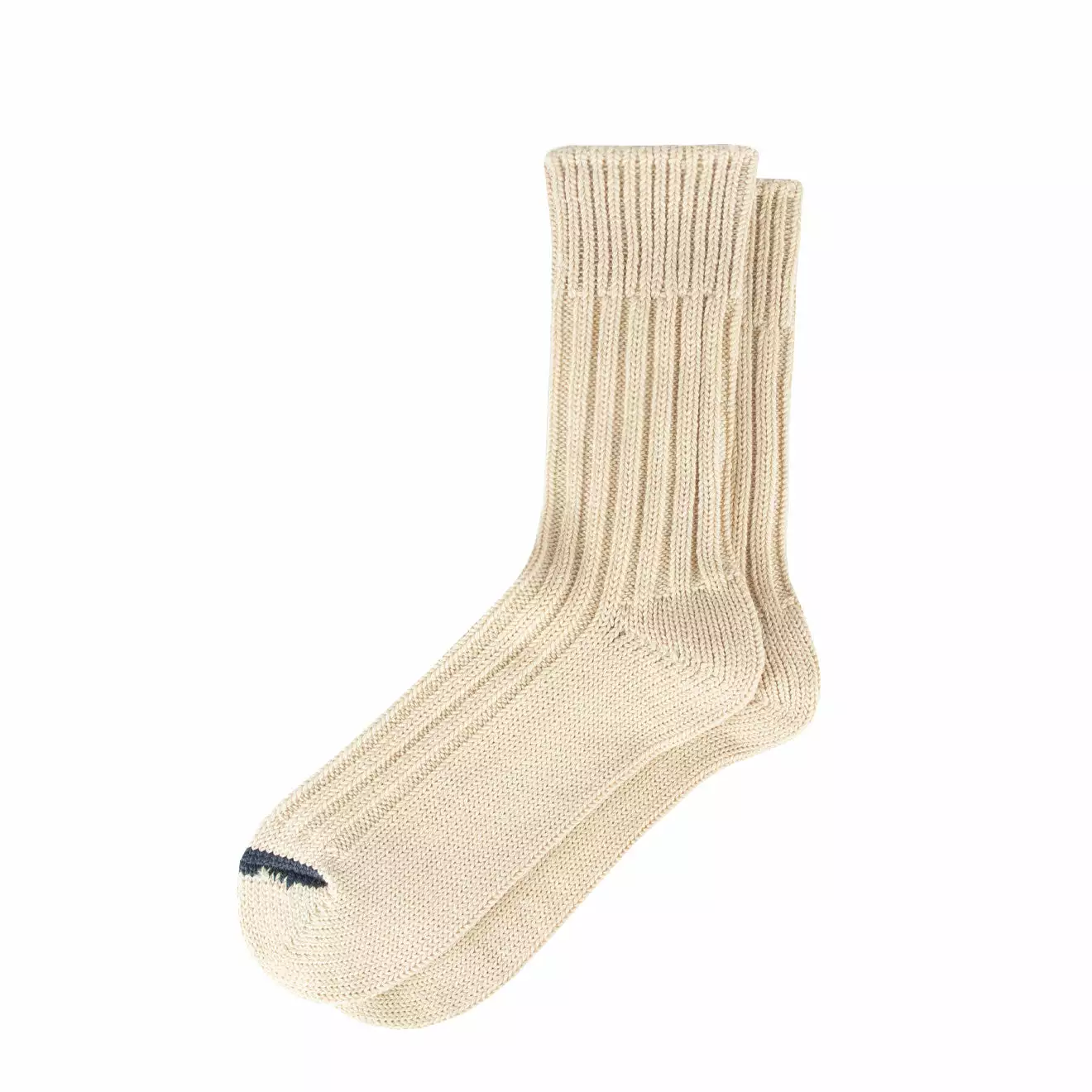 ROTOTO CHUNKY RIBBED CREW SOCKS Raw Beige / Dark Blue 3 ROTOTO CHUNKY RIBBED CREW SOCKS Raw Beige / Dark Blue