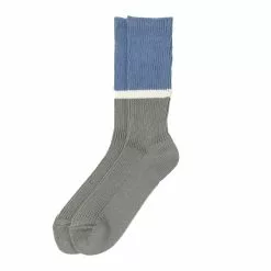 ROTOTO BICOLOR RIBBED CREW SOCKS Light Blue / Dark Gray