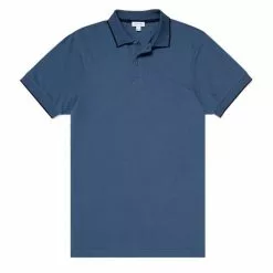COTTON PIQUE CONTRAST TIPPED POLO SHIRT Smoke Blue / Navy