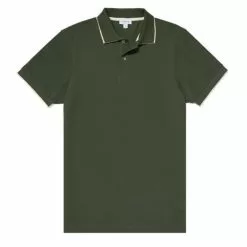 COTTON PIQUE CONTRAST TIPPED POLO SHIRT Dark Khaki / Ecru